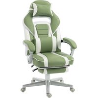 Silla Gamer Reclinable con Altura Ajustable Reposapiés Retráctil Soporte Lumbar y Reposacabezas Desmontable Verde