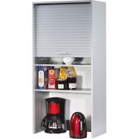 Beaux Meubles Pas Chers – Meuble haut de cuisine imitation alu 3 étagères – Dimensions 60 x 123,6 x 35 cm – Rideau coulissant – Panneaux mélaminés E0.5