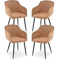 Dining chairs with armrests and lumbar support, sturdy metal frame, modern minimalistic design for living room, kitchen and bedroom - Set of 4 - Brown-Chenille