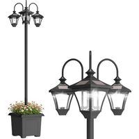 Farola Solar Exterior de Jardín con Macetero 3 Cabezales Impermeable Encendido/Apagado Automático y Altura Ajustable