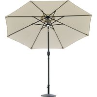 Ombrellone da Giardino Φ270 x 245Acm con Apertura a Manovella e Inclinabile, Luci LED e Pannello Solare, Crema Bianco