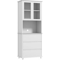 Buffet haut de cuisine 2 portes vitrées étagère niche 3 tiroirs blanc