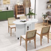Table de salle à manger pliante sur roulettes, table de cuisine pour 4 personnes, 2 rallonges et 2 étagères, 120 x 60 x 77 cm, blanche