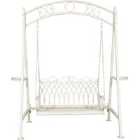 Biscottini – Balancelle de jardin 2 places en fer forgé – Finition blanche antique – Dimensions L198 x PR100 x H220 cm – Construction robuste et stable