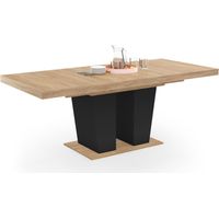 Idmarket – Table à manger extensible rectangle 6-10 personnes – Bois mélaminé noir et bois clair – Longueur 160-200 cm – Design contemporain