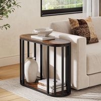 Tribesigns Narrow End Table with Storage, 2-Tier Industrial Side Table with Black Metal Frames, Small Nightstand Bedside Table for Living Room, Bedroom, Rustic Brown, 31.5"D x 11.81"W x 23.62"H