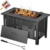 YODOLLA Holzbrennender Feuertisch, 3-in-1 Gartenfeuerstelle, Metallfeuerkamin für Outdoor Party, 108x58x63cm, Schwarz