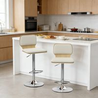 Jeu de 2 Tabourets de Cuisine Hauts Tournants à 360° Réglables en Hauteur de 81-102 cm Tapisés en Lin Beige