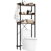 COSTWAY 3-stufiges Toilettenregal, Badregal platzsparend, Waschmaschinenregal mit 4 Haken & verstellbaren Füßen, Badezimmerregal für über die Toilette, WC-Regal für Badezimmer (Braun)