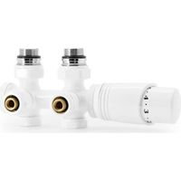 Blanc Kit Multibloc Universel Pour Radiateur, Raccordement Central avec 50mm, Vannes Thermostatiques Pour Radiateur et Chauffage