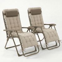CASABEL lot de 2 chaises pliantes Zéro Gravité taupe avec coussin