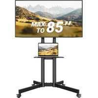 Support TV sur Pied avec Roulettes, Pied TV Inclinable et Réglable en Hauteur 32-85 Pouces avec Étagère, Charge Max 55 kg, VESA 600x400 mm, Support Télévision Mobile pour Salon, Bureau, École