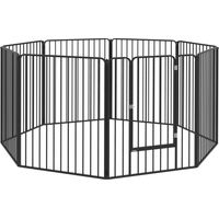 Box per Cani a 8 Pannelli Modulabili da Interno ed Esterno con 9 Picchetti, in Acciaio, 164x164x100 cm, Nero