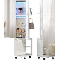 Espejo Joyero LED avec Armoire à Bijoux 360° avec Serrure et Clés Blanc Beige 120x40x140cm