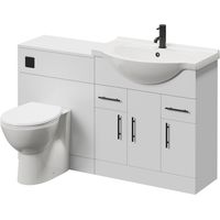Alexander James Cento Gloss White 1350mm 3 Door Vanity Unit Toilet Suite - 1350mm - Matt Black 96mm Bar HandleJames Toilet Pan and Seat