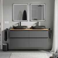 BERNSTEIN - Mobile lavabo sospeso MDF antracite opaco, Piano lavabo rovere miele, maniglia antracite opaco - 140x46x62cm - LAVOA Antracite opaco, Antracite opaco, Rovere miele oro