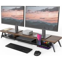 Fenge Dual Monitorständer mit Telefon/Pad Halter, 2 Etagen Groß Multifunktionaler Computer Laptop Bildschirm Riser 108x23,5x14,5cm Eiche