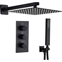 Sanitemodar – Colonne de douche thermostatique noire – Douche encastrée avec douchette à main et douche de plafond 25x25cm – Acier inoxydable – Installation facile