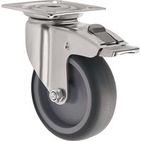 Rueda giratoria con freno D.75mm Cap.75kg con placa cojinete liso goma gris TECWERK
