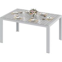 Wetterfester Gartentisch, Aluminium 140x90x75 cm, mit WPC-Tischplatte, rechteckig, für 6 Personen - (Grau)