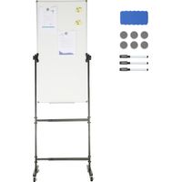 Mophorn Rolling Magnetic Whiteboard, 24x48 Zoll doppelseitig Mobile Dry Erase Board, einstellbare Höhe mit Rädern, enthält 1 magnetischen Radiergummi, 3 Marker & beweglichen Fach für Büro oder Schule