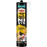 Pattex Ni Clou Ni Vis Extra Fort & Rapide, colle de fixation surpuissante, colle rapide qui permet une prise instantanée, colle blanche, cartouche 380 g