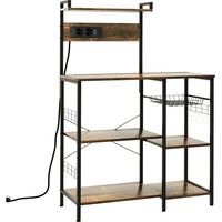 Scaffale Cucina Multipresa per Microonde con Ripiani e Cestino a Rete, 90x42x130cm, Marrone