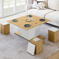 Mesa de centro rectangular elevable EDEN en madera y blanco con reposapiés