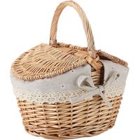 Grand Panier de Picnic en Rotin - Panier de Stockage Large avec Double Couverture et Poignée - 26x18x14cm - Linen Cotton