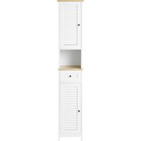 Sobuy – Meuble colonne de salle de bain FRG236WN – Armoire haute avec 1 tiroir et 2 portes – Dimensions L32cm x P30cm x H170cm – Bois MDF laqué blanc