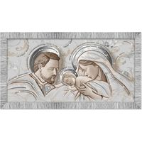 Lupia - Quadro moderno THE KISS CERAMIC MIX Sacra Famiglia GIOVY, Decorazione Glitter, Cornice Legno Striata Argento, Adatto per Camera da letto, Soggiorno e Ufficio, 60x110 cm, stampa su Legno