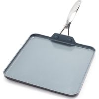 GreenPan Valencia Pro Padella quadrata in ceramica dura anodizzata antiaderente da 28 cm, senza PFAS, induzione, lavabile in lavastoviglie, resistente al forno, grigio
