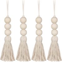 Ahlsen 4Pcs Gland Perles en Bois Ferme Perles Glands Perles de Prière Naturelles Coton Ligne Décorative Tenture Murale Pompon Perle Pendentif pour Placard Armoire Porche