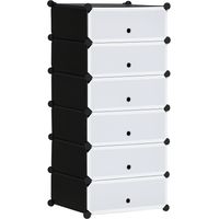 Range-chaussures modulaire compact — Comprend 6 cubes de rangement en plastique (PP) et acier Dimensions : 49 x 36,5 x 108 cm Bicolore : Noir et translucide