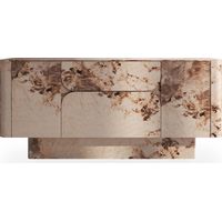 Mobilier Deco – Buffet enfilade 2 portes 2 tiroirs – Marbre d'ingénierie beige et marron – Style contemporain pour salon ou salle à manger