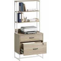 Mueble Archivador con Estantería 2 Cajones Encimera para Impresora Cerradura para A4 Letter Legal Roble