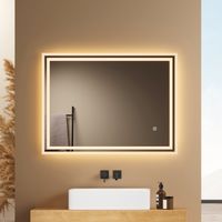 EMKE Design Badezimmerspiegel mit Beleuchtung 60x80cm Lichtspiegel 3 Lichtfarben Dimmbar mit Dual Frost Optik