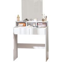 Coiffeuse avec miroir, table de maquillage avec 2 tiroirs et 3 compartiments, style moderne, 75 x 38 x 135 cm, blanc