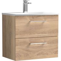 Balterley Modern Bathroom Wall Hung 2-Drawer Vanity & Basin, Bleached Oak, 600mm