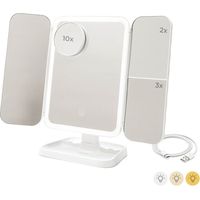 Espejo tríptico plegable de sobremesa con aumento y luz led recargable