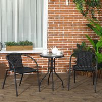 3 Pieces Rattan Bistro Set - two rattan leisure chairs and a tempered glass tea table