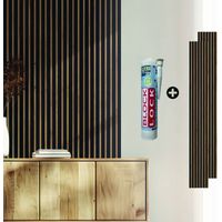Lot de 2 Panneaux tasseaux bois avec colle 250 x 30 x 1,4 cm - décor noir / fond rigide chêne - 1,5m²