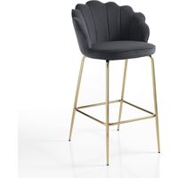 Barhocker aus Samt im Muscheldesign mit goldenen Beinen Linny - Grau