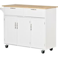 Carrello da Cucina Multiuso Legno 2 Cassetti 3 Antine 4 Ruote 121x46x91cm Bianco