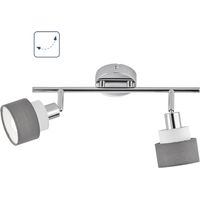 Plafonnier, spot plafond, lampe chambre, spot plafond, bandeau spot orientable, 2 flammes, acier textile, gris chrome, 2x douille E14, LxlxH 48x9x20cm