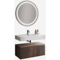 Mobile bagno sospeso con specchio tondo LED e lavabo 3 pezzi Venere - Marrone Scuro
