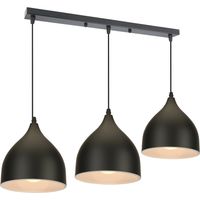 Pendant Light Fixture, 3 Lights Spiral Modern Hanging Lights with Lampshade, Industrial Dome Chandelier for Kitchen Island Black Rectangular Base