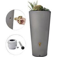 4rain VASO 2in1 serbatoio per pioggia 220 litri grigio zinco incl. rubinetto in plastica e raccordo pluviale