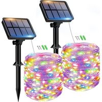 Solar Lichterkette Aussen, 2x8M 80 LED Solarlichterkette Außen Wetterfest 8 Modi IP65 Wasserdicht Kupferdraht Lichterkette Außen Solar Outdoor für Garten Terrasse Baum Hof Party (Bunt)