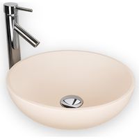 BOLEA 40 cm rundes aufgesetztes Waschbecken aus Solid Surface beige rosé - Waschbecken Badezimmer